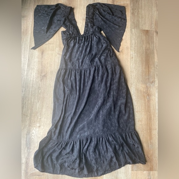 Free People Cha Cha Maxi Dress Black Boho Flutter Sleeve Open Back Sz S - Picture 5 of 8